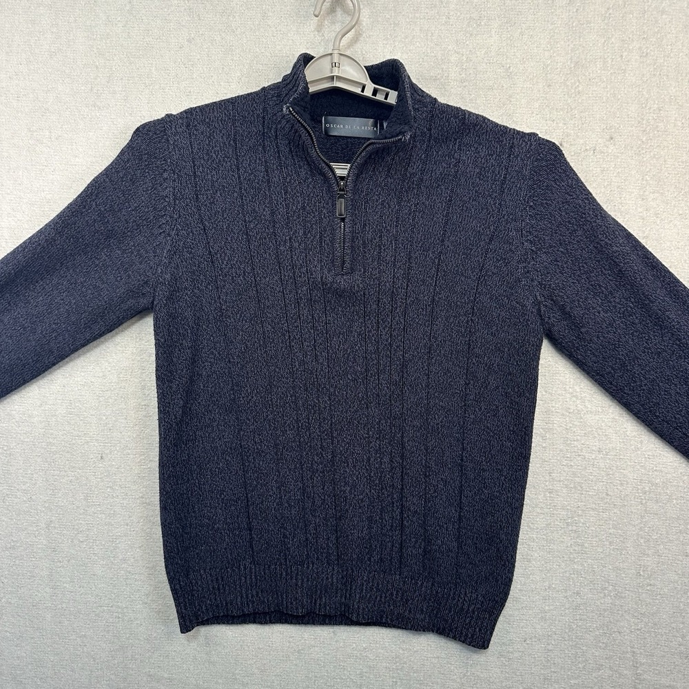 Oscar De La Renta Navy‎ Blue Quarter Zip Knit Sweater Mens Medium Preppy